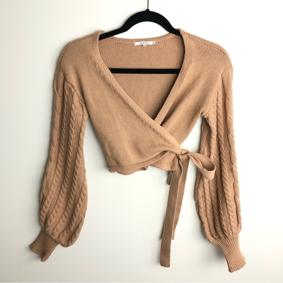 TULAROSA Brown Front Wrap Cropped Sweater - Picture 3 of 7